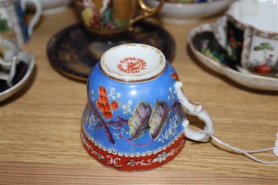 A group of Dresden cup saucers and covers, a Russian tea cup and other Continental porcelain cups